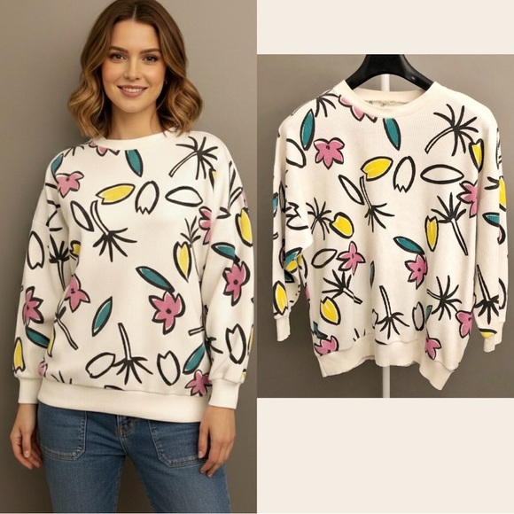 American Vintage Tops - Vintage Oversized Multicolored Artsy Colorful Pattern Sweatshirt Sweater Jumper.